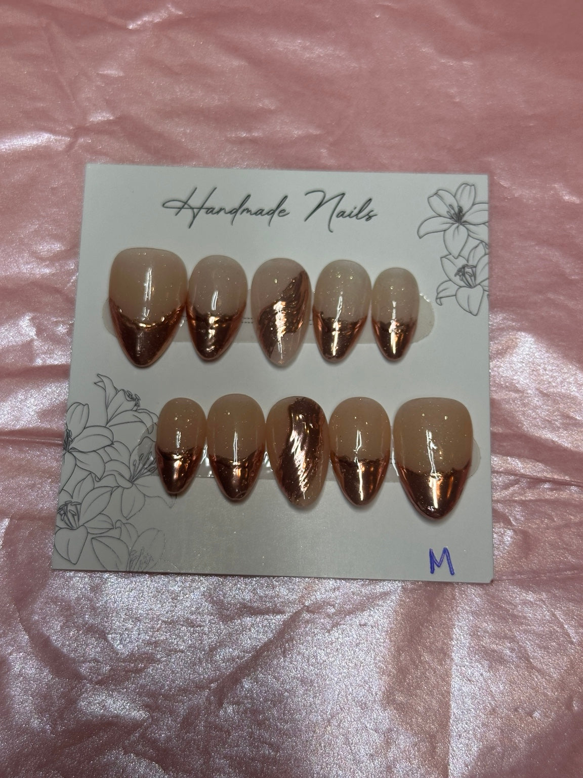 Rose Gold Veil handmade press-on nails