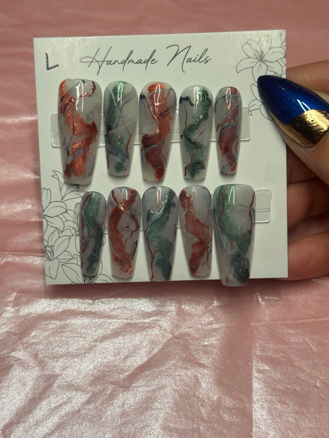 Copper Sage Marble handmade press-on nails