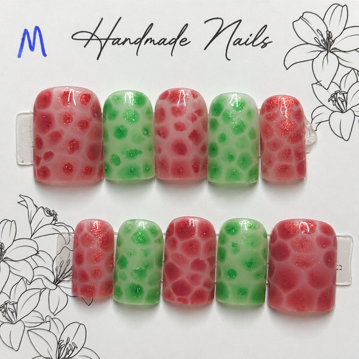Close-up of Sugar Plum Bubbles press-on nail set