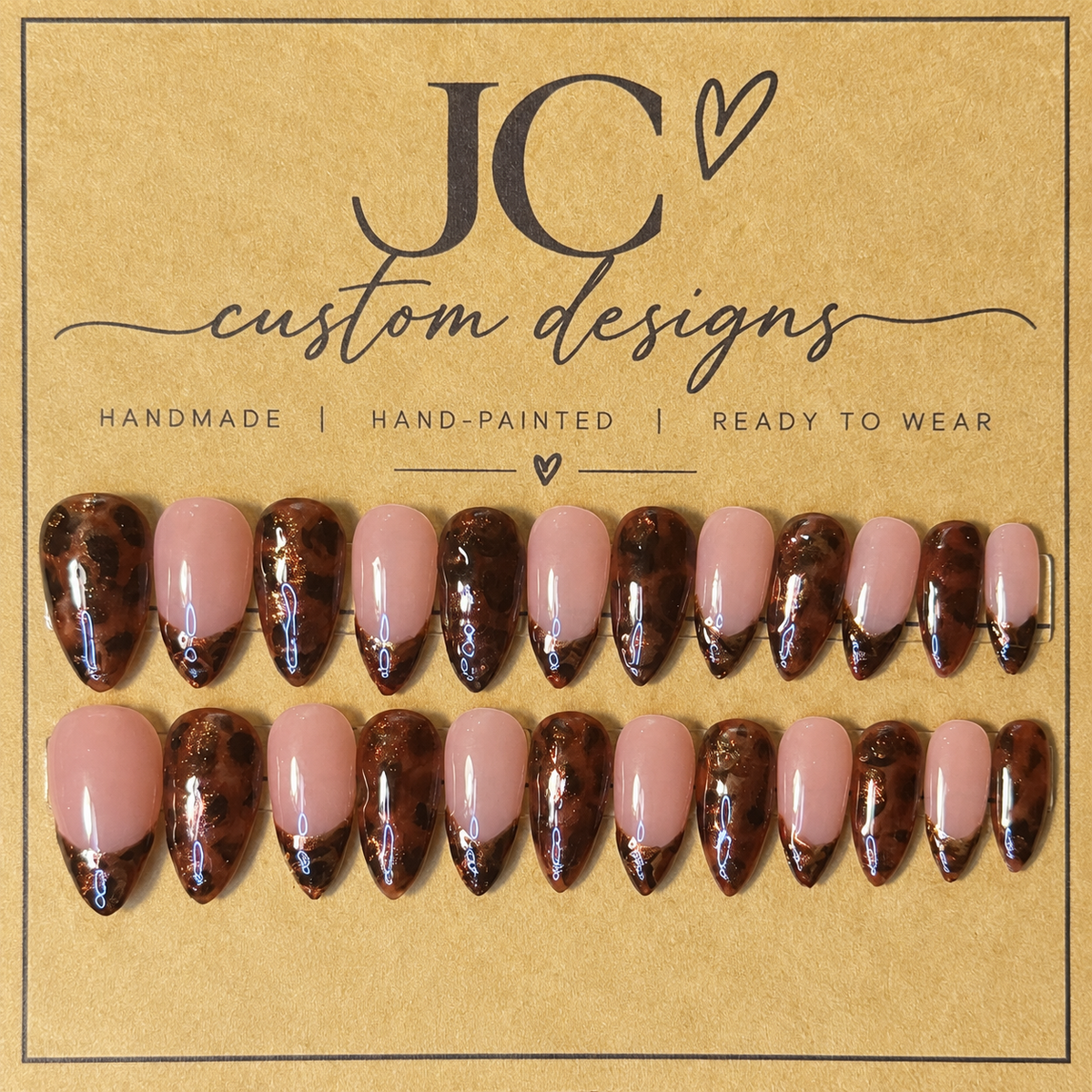 Close-up of Tortoise French press-on nail set