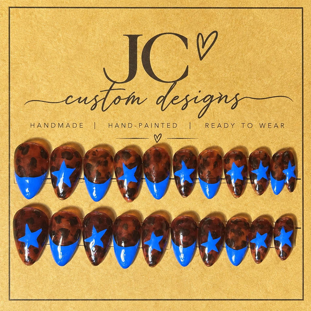 Close-up of Tortoise Star press-on nail set