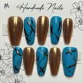 Close-up of Turquoise Bronze Vein press-on nail set