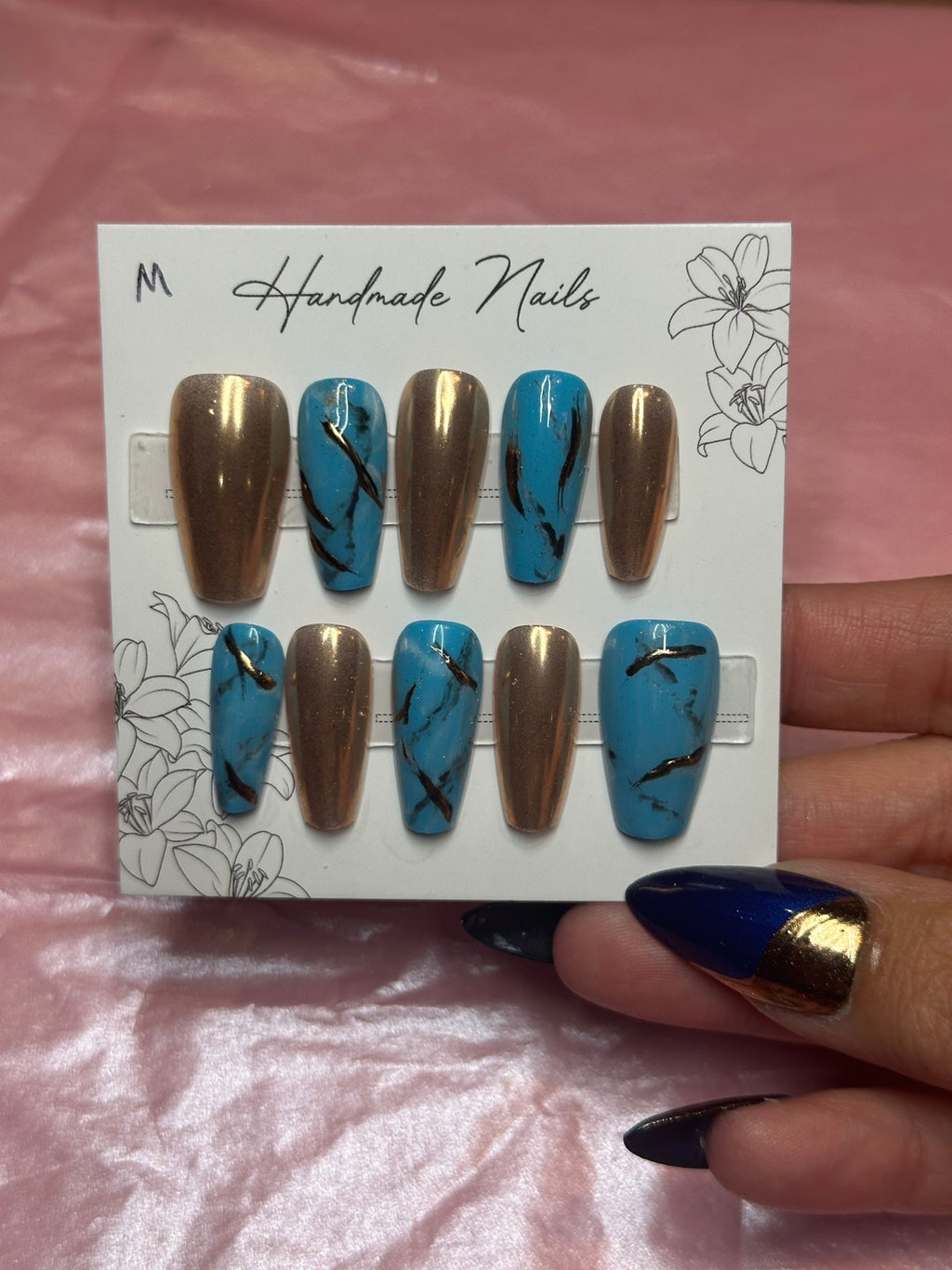 Turquoise Bronze Vein handmade press-on nails