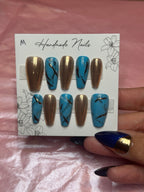 Turquoise Bronze Vein handmade press-on nails