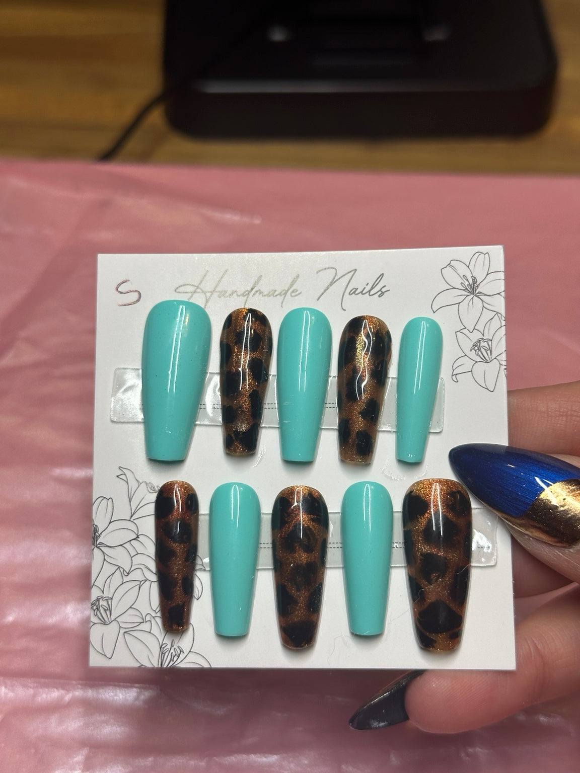 Turquoise Tortoise handmade press-on nails